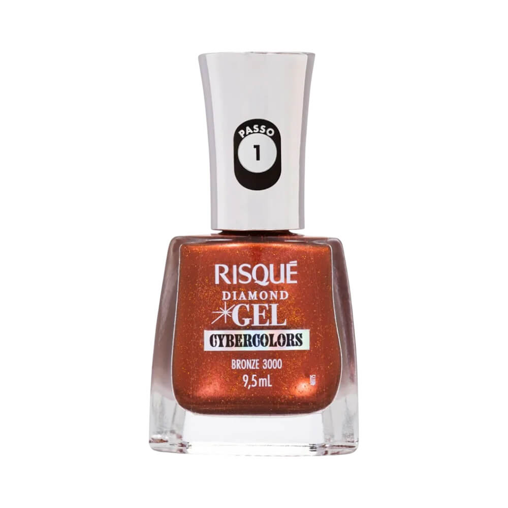 Frasco de esmalte Risqué Diamond Gel Cybercolors Bronze 3000, cor dourada metálica
